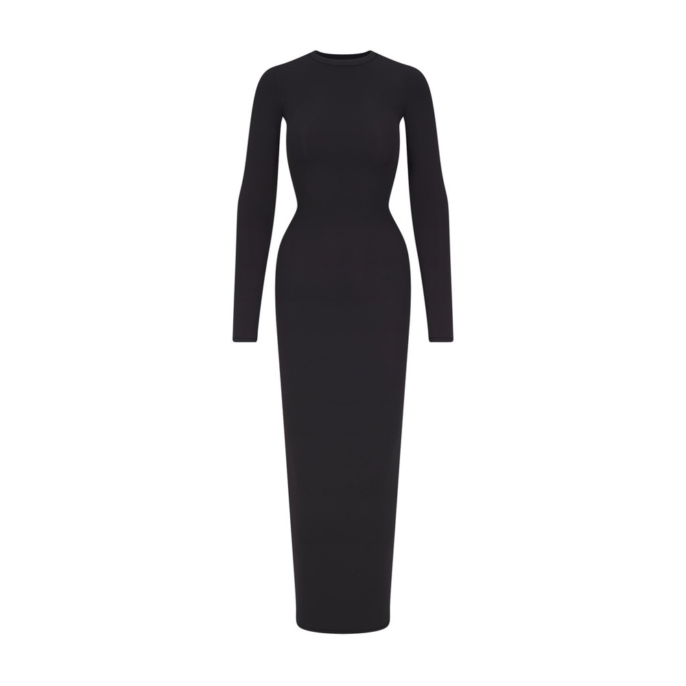 SKIMS Black Long Sleeve Mock Neck Bodycon Dress